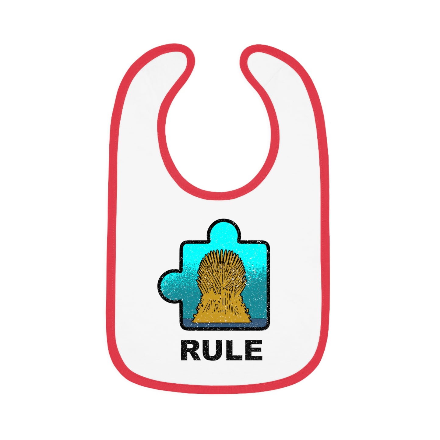 Rule Baby Bib – Puzzle Piece Design with Distressed Look – Soft Contrast Trim Jersey Bib