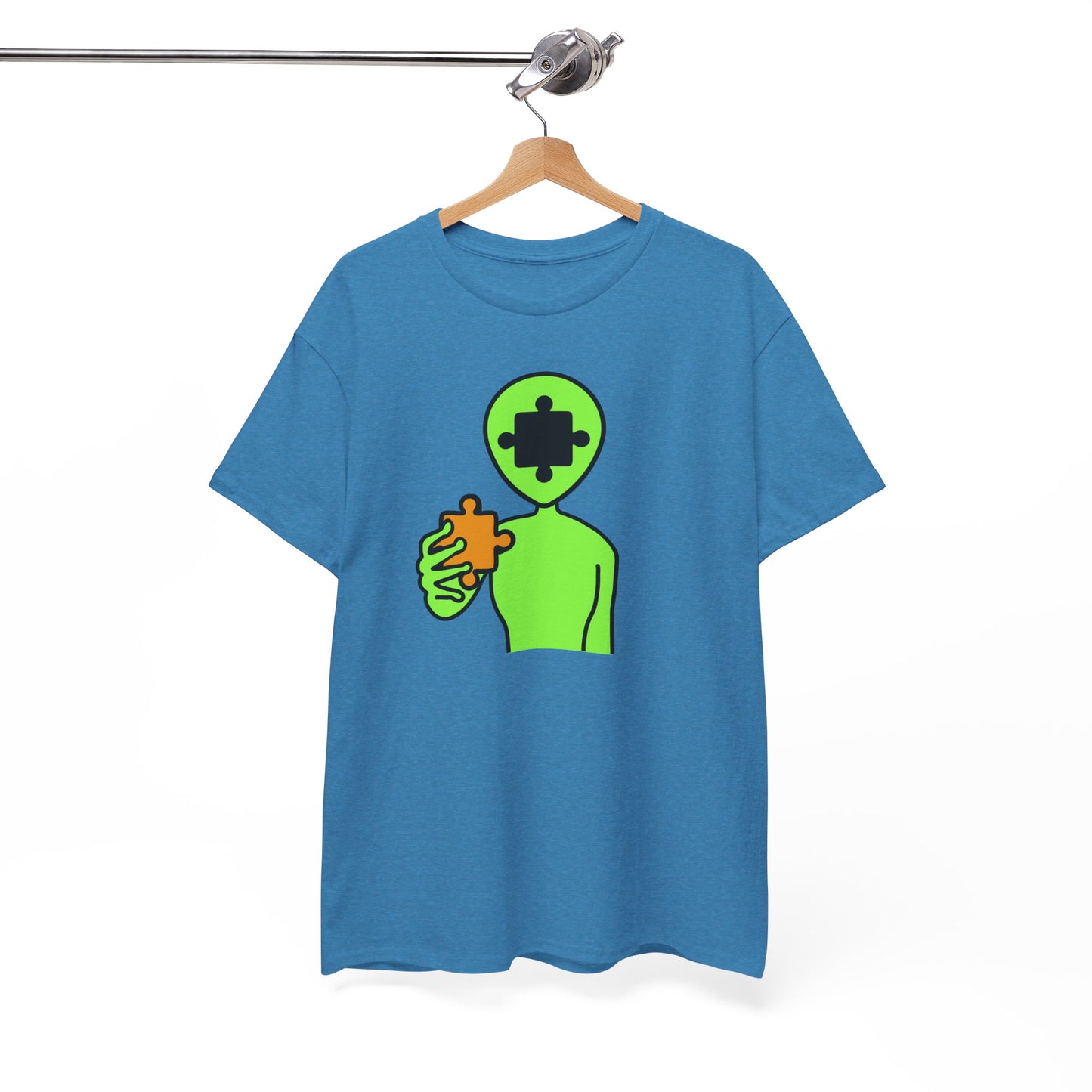 Alien Puzzle Piece T-Shirt – Clean Cosmic Design – Unisex Heavy Cotton Shirt for Life’s Mysteries