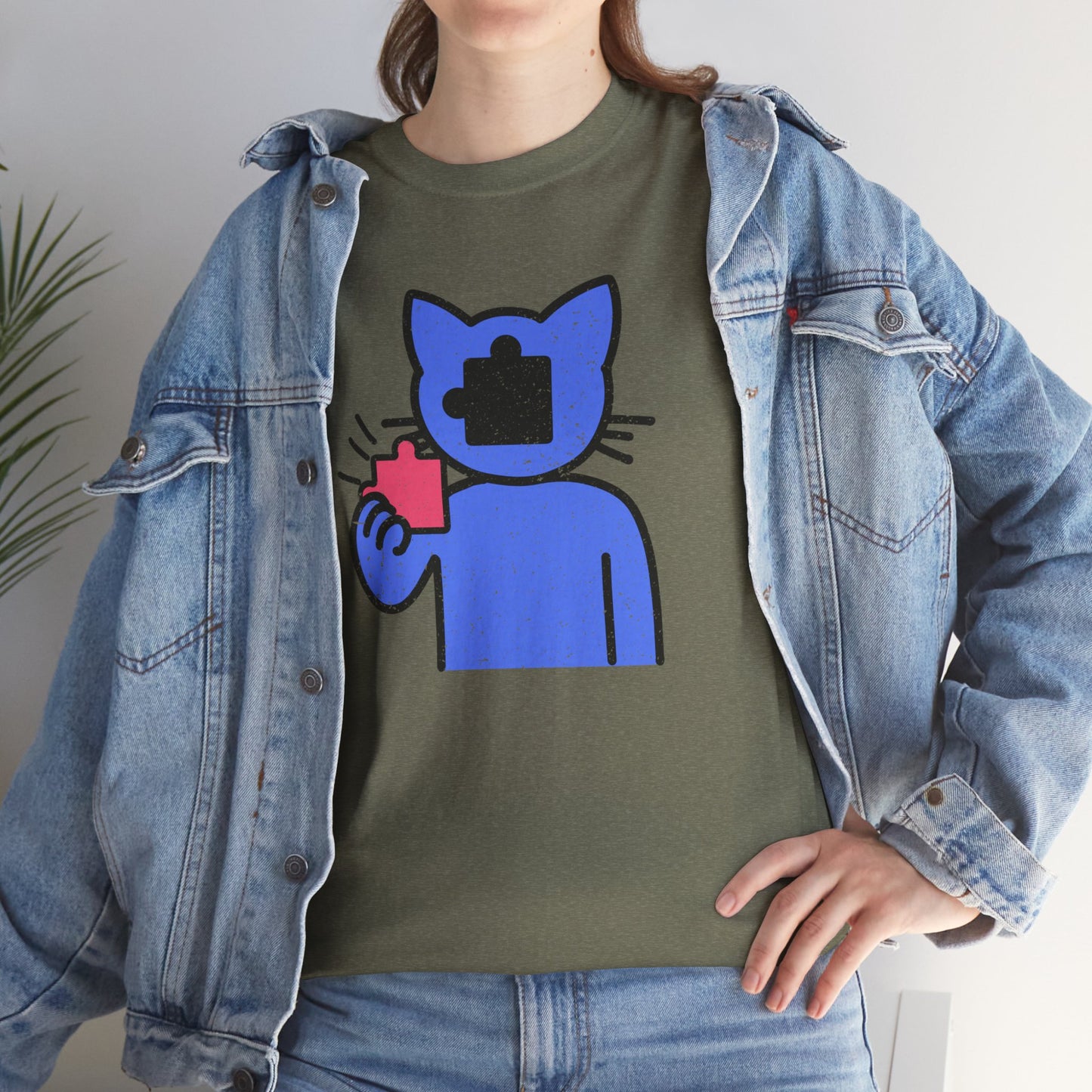 Cat Puzzle Piece T-Shirt – Life’s Epic Journey Distressed Graphic Tee – Unisex Heavy Cotton Shirt – Mix & Match to Create Your Own Unique Style