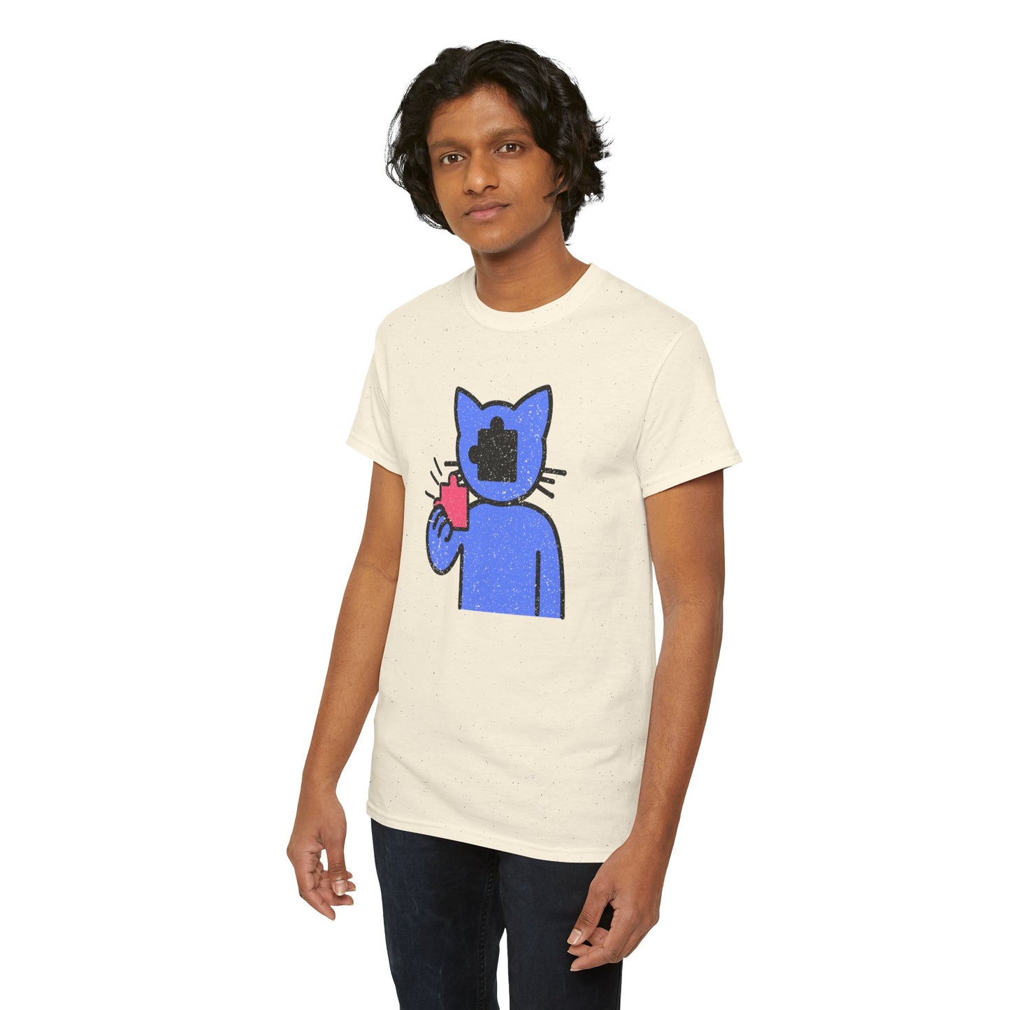 Cat Puzzle Piece T-Shirt – Life’s Epic Journey Distressed Graphic Tee – Unisex Heavy Cotton Shirt – Mix & Match to Create Your Own Unique Style