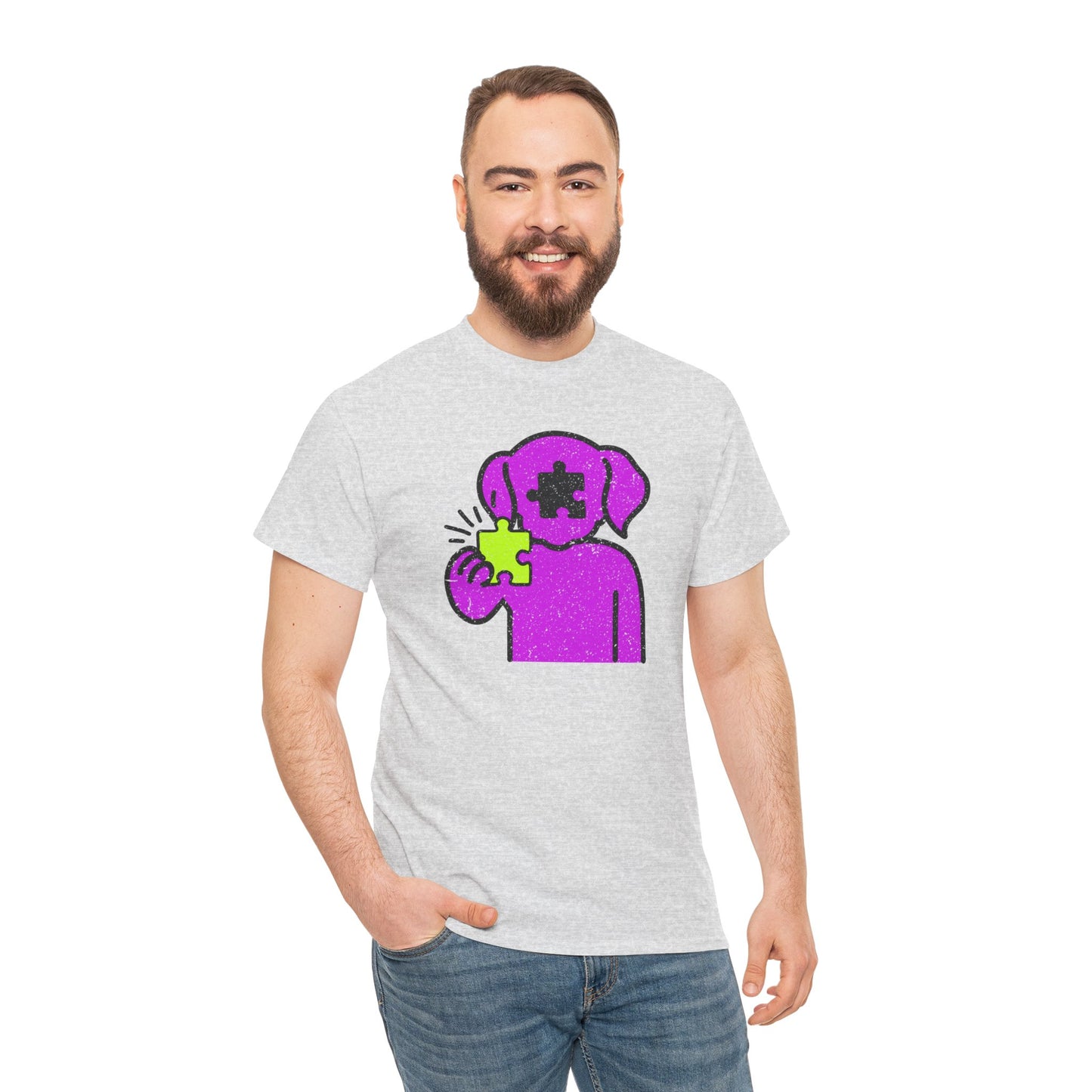 Dog Puzzle Piece T-Shirt – Life’s Epic Journey Distressed Graphic Tee – Unisex Heavy Cotton Shirt – Mix & Match to Create Your Own Unique Style