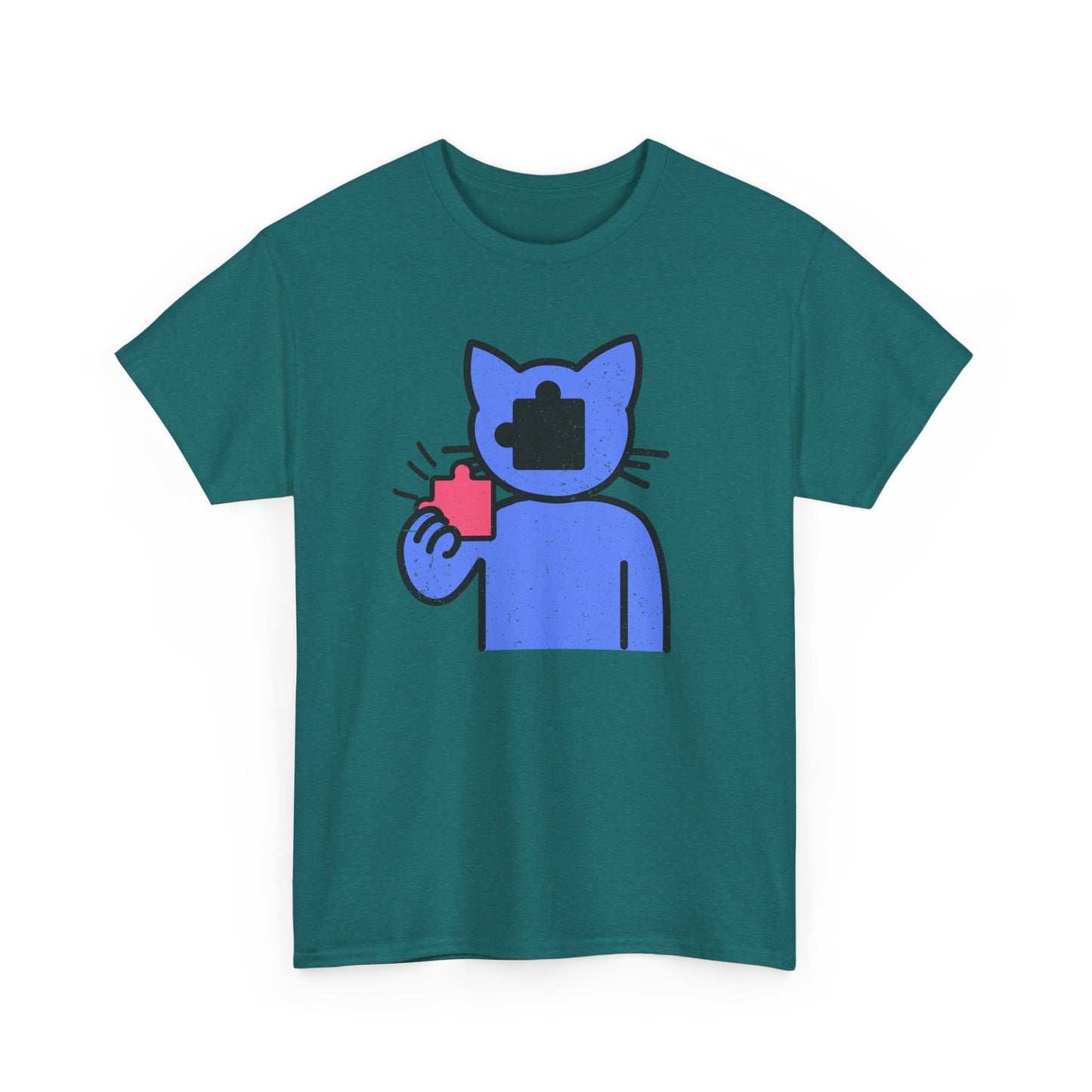 Cat Puzzle Piece T-Shirt – Life’s Epic Journey Distressed Graphic Tee – Unisex Heavy Cotton Shirt – Mix & Match to Create Your Own Unique Style