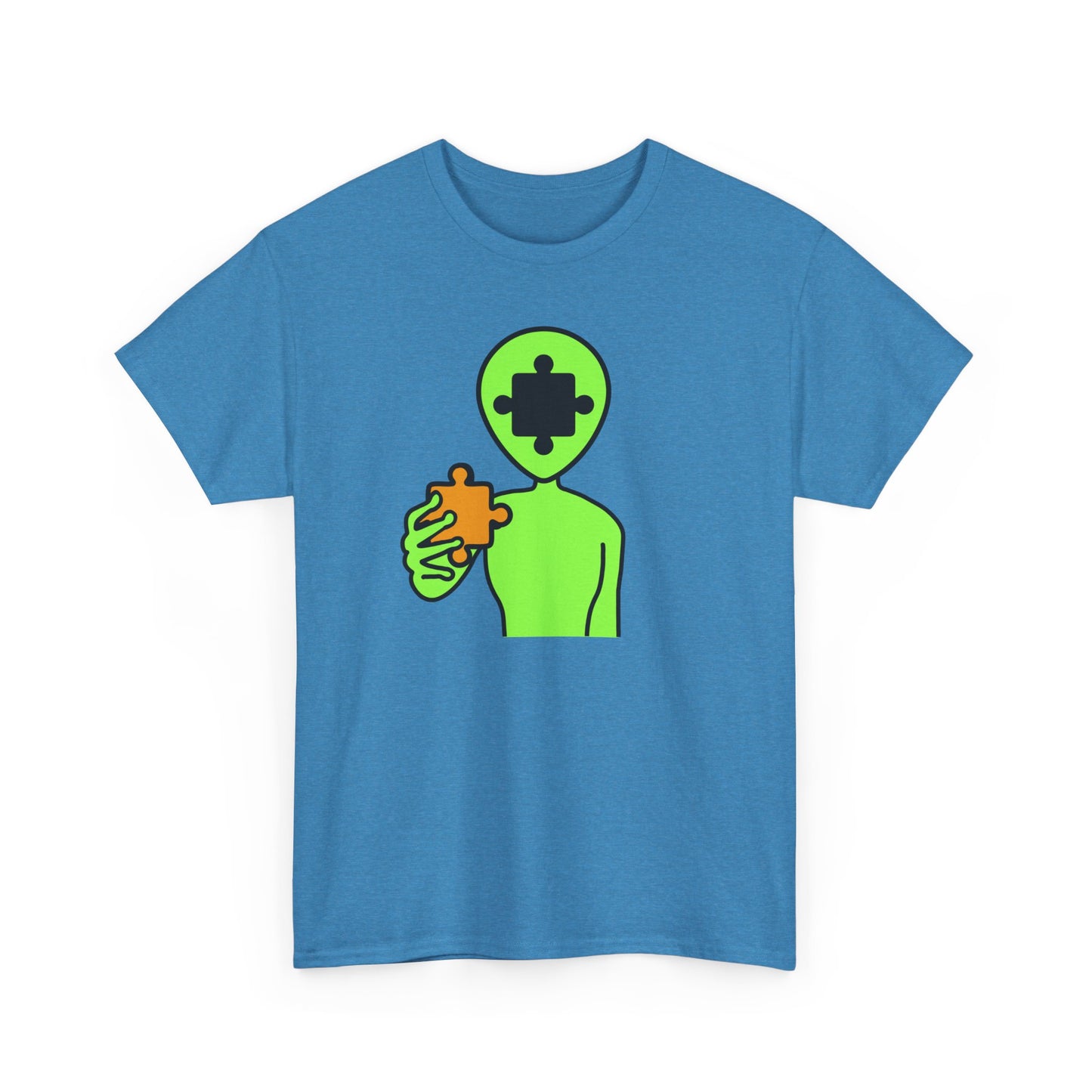 Alien Puzzle Piece T-Shirt – Clean Cosmic Design – Unisex Heavy Cotton Shirt for Life’s Mysteries