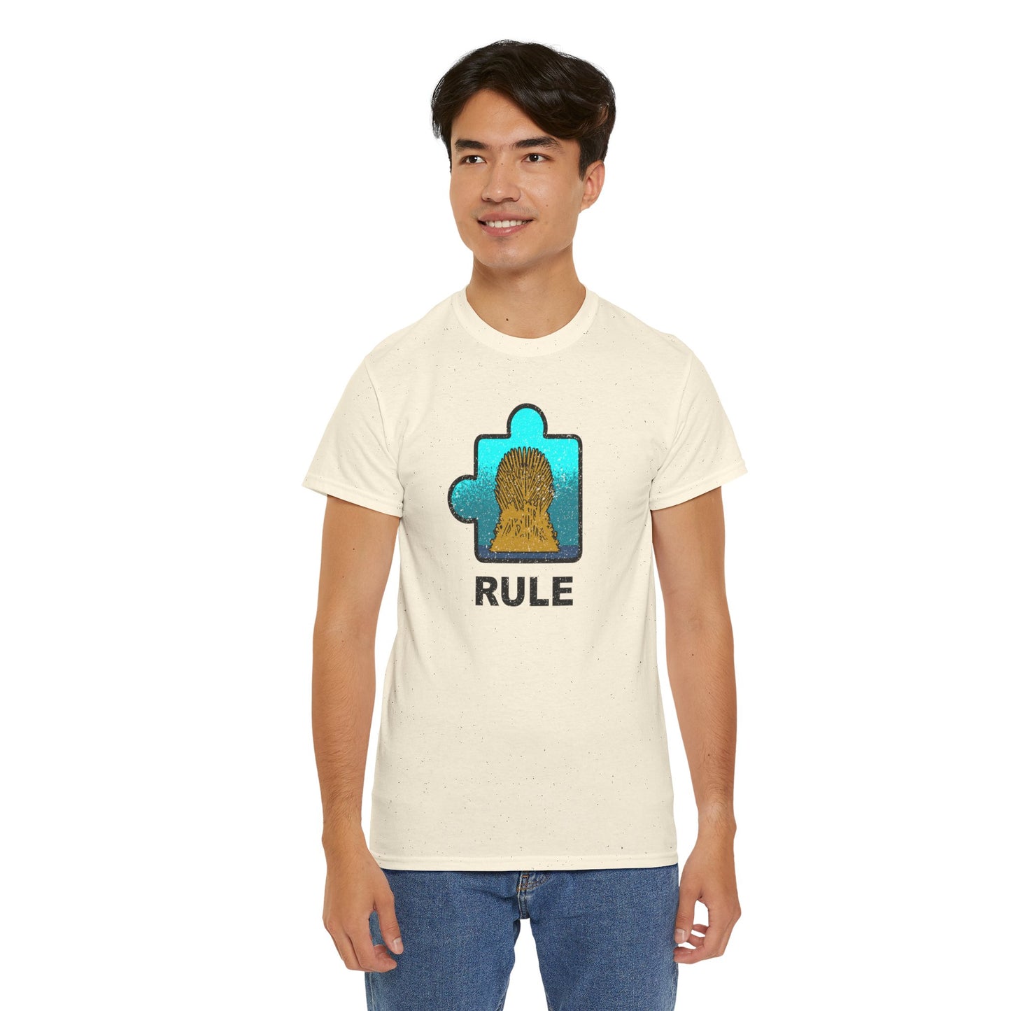 Throne Puzzle Piece T-Shirt – ‘Rule’ Graphic Tee – Unisex Heavy Cotton Shirt Distressed Style