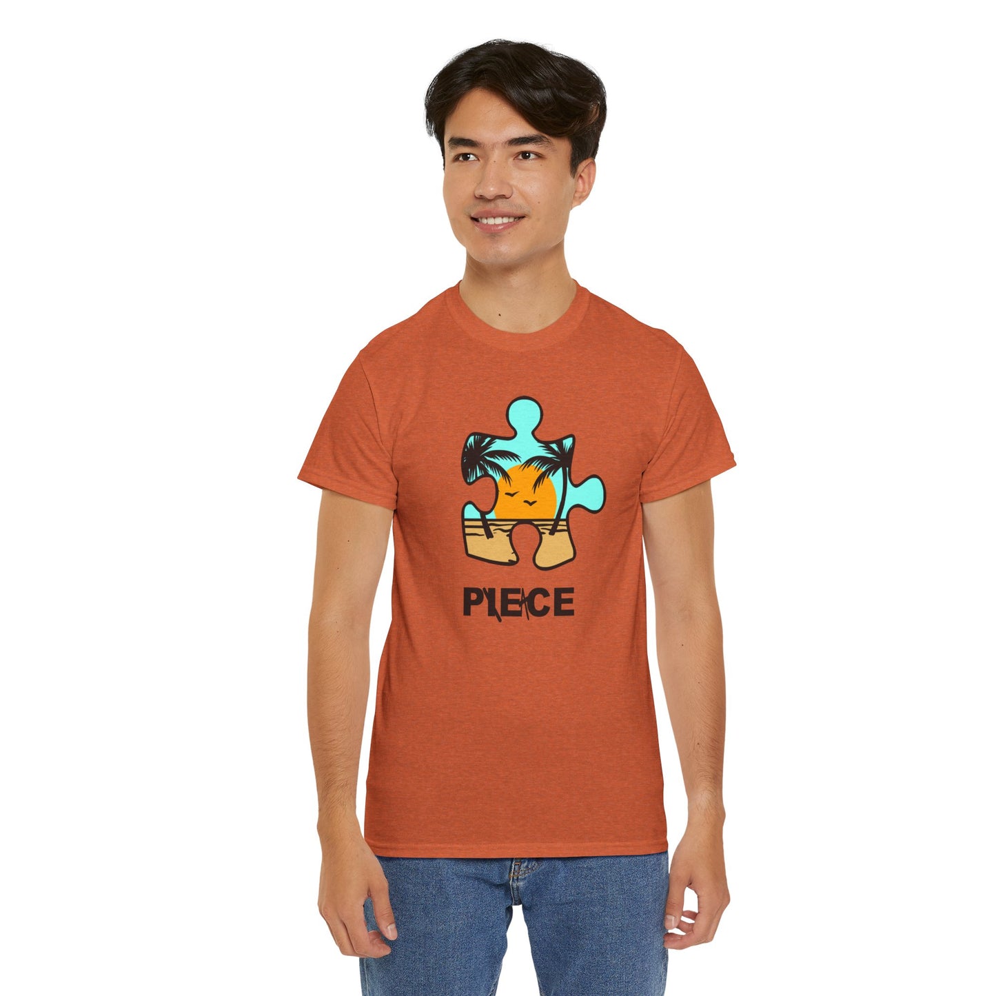 Peace Puzzle Piece T-Shirt – Clean Beach Graphic Tee – Unisex Heavy Cotton Shirt for Tranquil Vibes