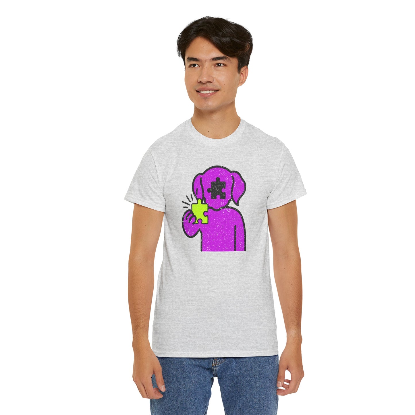 Dog Puzzle Piece T-Shirt – Life’s Epic Journey Distressed Graphic Tee – Unisex Heavy Cotton Shirt – Mix & Match to Create Your Own Unique Style