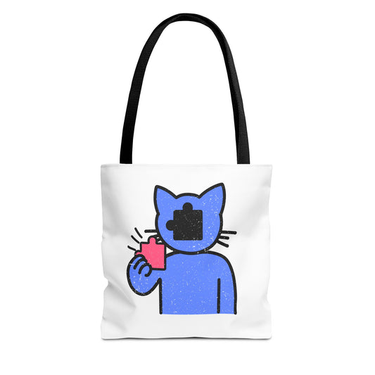 Distressed Tote Bag – Cat Puzzle Piece & Throne Design with ‘Rule’ Theme